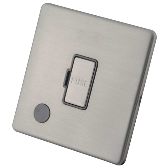 M2 Decorative Screwless 13A Unswitched Spur with F/Outlet Grey Insert Brushed Stainless Steel