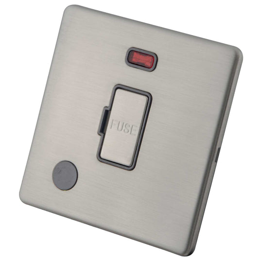 M2 Decorative Screwless 13A Unswitched Fused Spur with Neon and F/Outlet Grey Insert Brushed Stainless