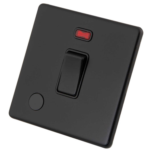 M2 Decorative Screwless 20A DP Switch with Neon and Flex Outlet Black Insert Painted Matt Black