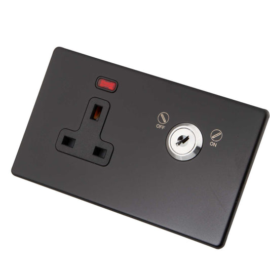 M2 Decorative Screwless 13A DP Key Lockable Socket Black Insert Painted Matt Black