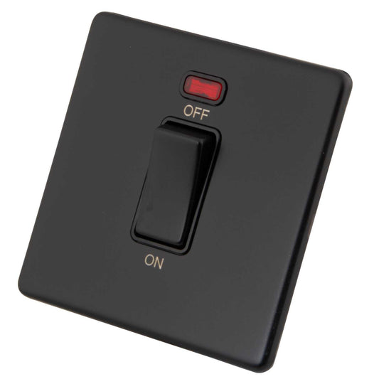 M2 Decorative Screwless 45A DP 1 Gang Switch with Neon Black Insert Painted Matt Black