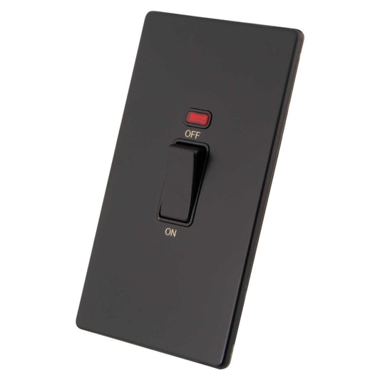 M2 Decorative Screwless 45A DP 2 Gang Vertical Switch with Neon Black Insert Painted Matt Black