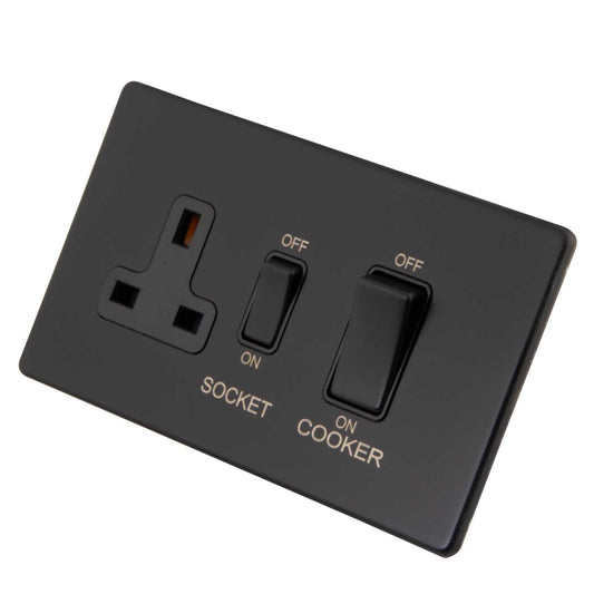 M2 Decorative Screwless 45A Cooker Control Unit Black Insert Painted Matt Black