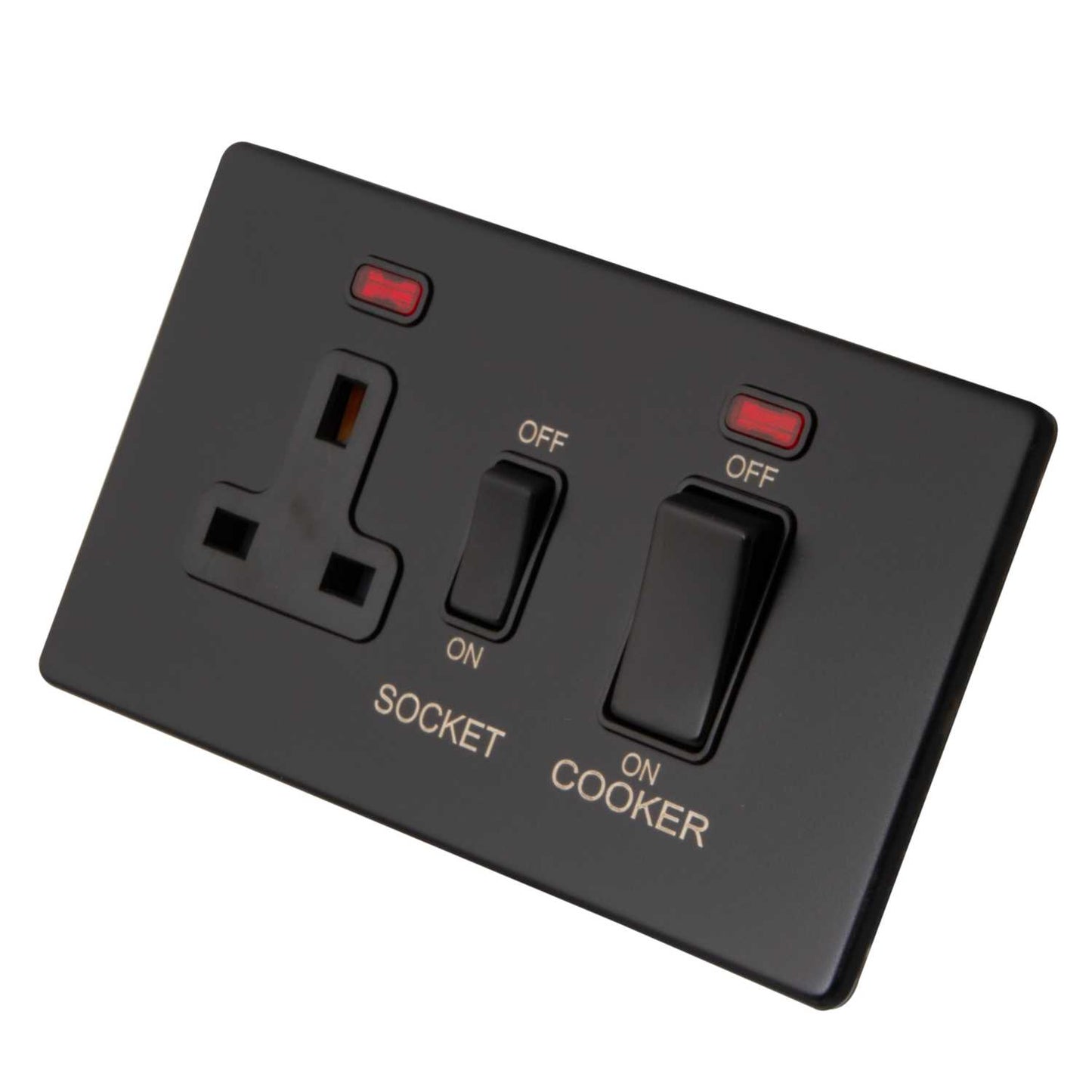 M2 Decorative Screwless 45A Cooker Control Unit with Neon Black Insert Painted Matt Black
