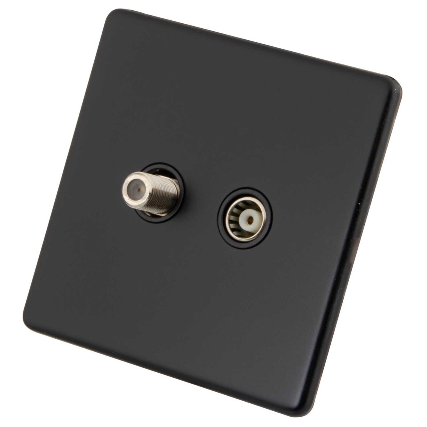 M2 Decorative Screwless 1 Gang Satellite and Coaxial Socket Black Insert Painted Matt Black