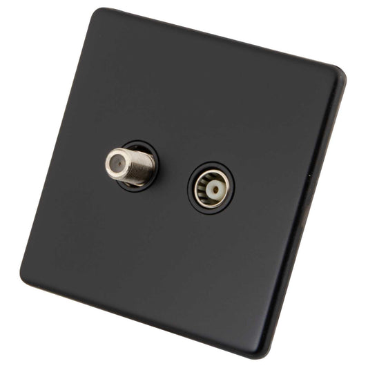 M2 Decorative Screwless 1 Gang Satellite and Coaxial Socket Black Insert Painted Matt Black