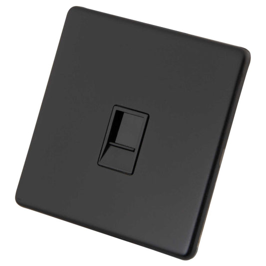 M2 Decorative Screwless 1 Gang RJ11 Telephone Socket Black Insert Painted Matt Black