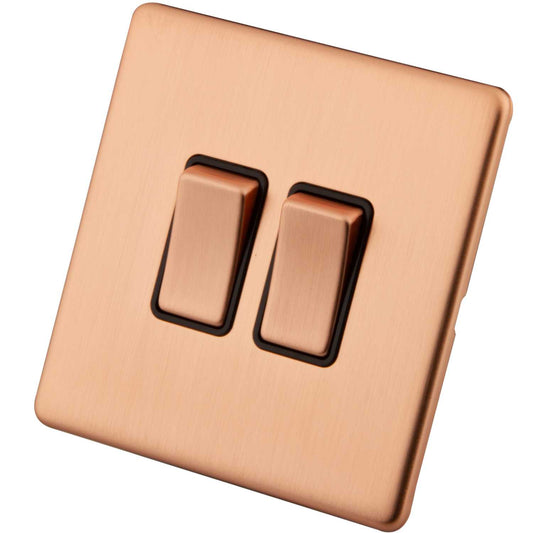 M2 Decorative Screwless 10A 2 Gang 2 Way Light Switch Black Insert Copper