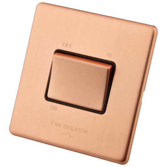 M2 Decorative Screwless 6A Triple Pole Fan Isolator Black Insert Copper