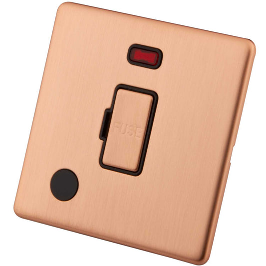 M2 Decorative Screwless 13A Unswitched Fused Spur with Neon and Flex Outlet Black Insert Copper