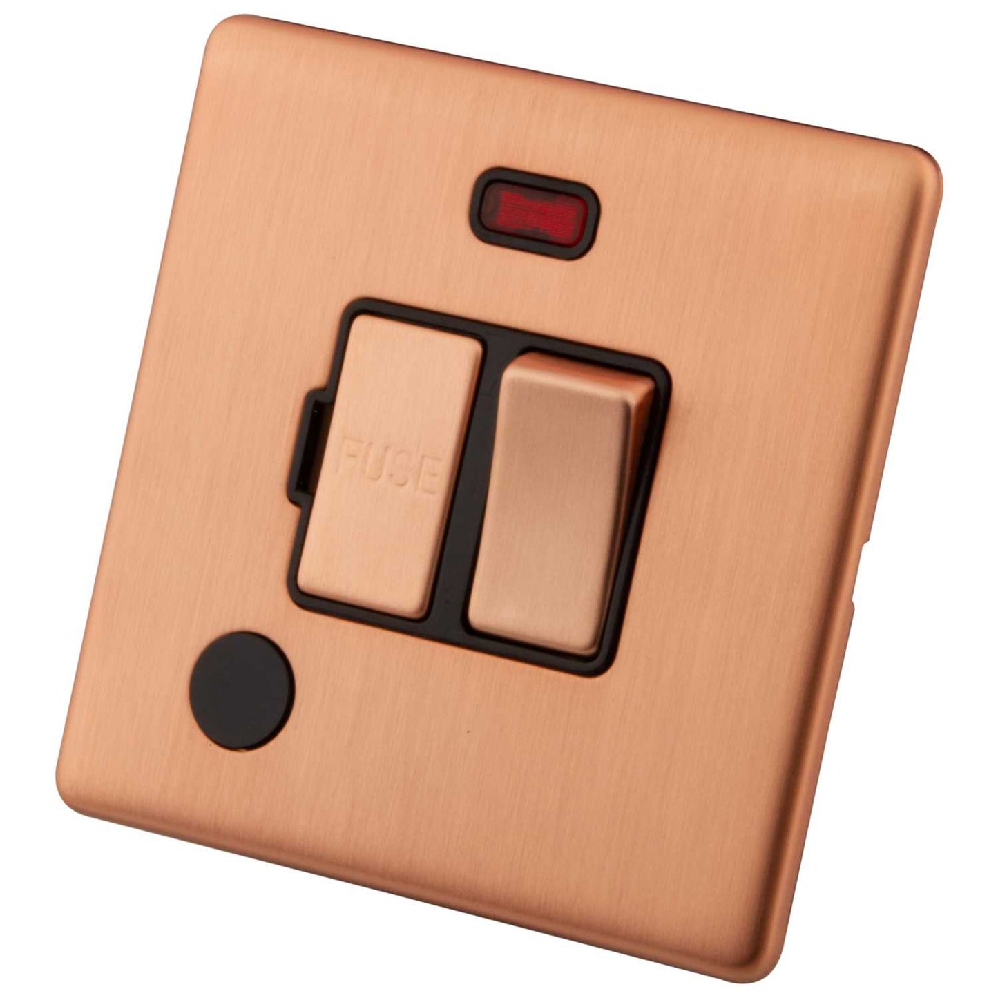 M2 Decorative Screwless 13A Switched Fused Spur with Neon and Flex Outlet Black Insert Copper