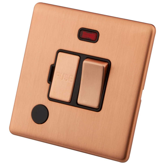 M2 Decorative Screwless 13A Switched Fused Spur with Neon and Flex Outlet Black Insert Copper