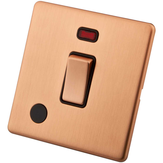 M2 Decorative Screwless 20A DP Switch with Neon and Flex Outlet Black Insert Copper