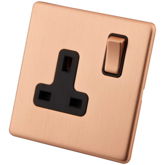 M2 Decorative Screwless 13A 1 Gang DP Switched Socket Black Insert Copper