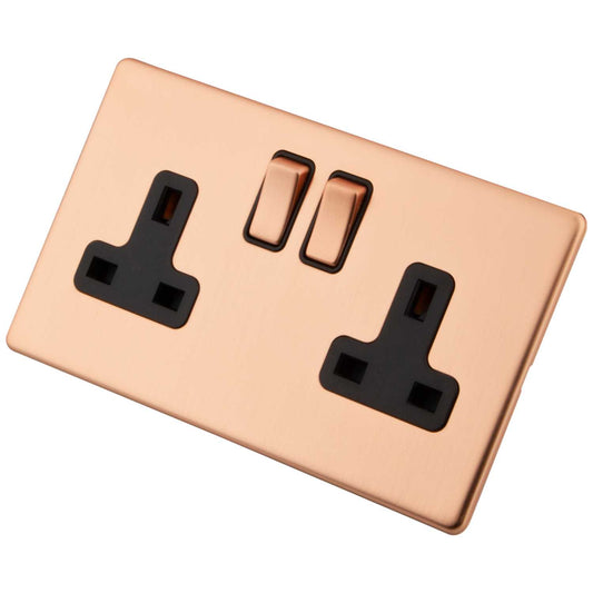M2 Decorative Screwless 13A 2 Gang DP Switched Socket Black Insert Copper
