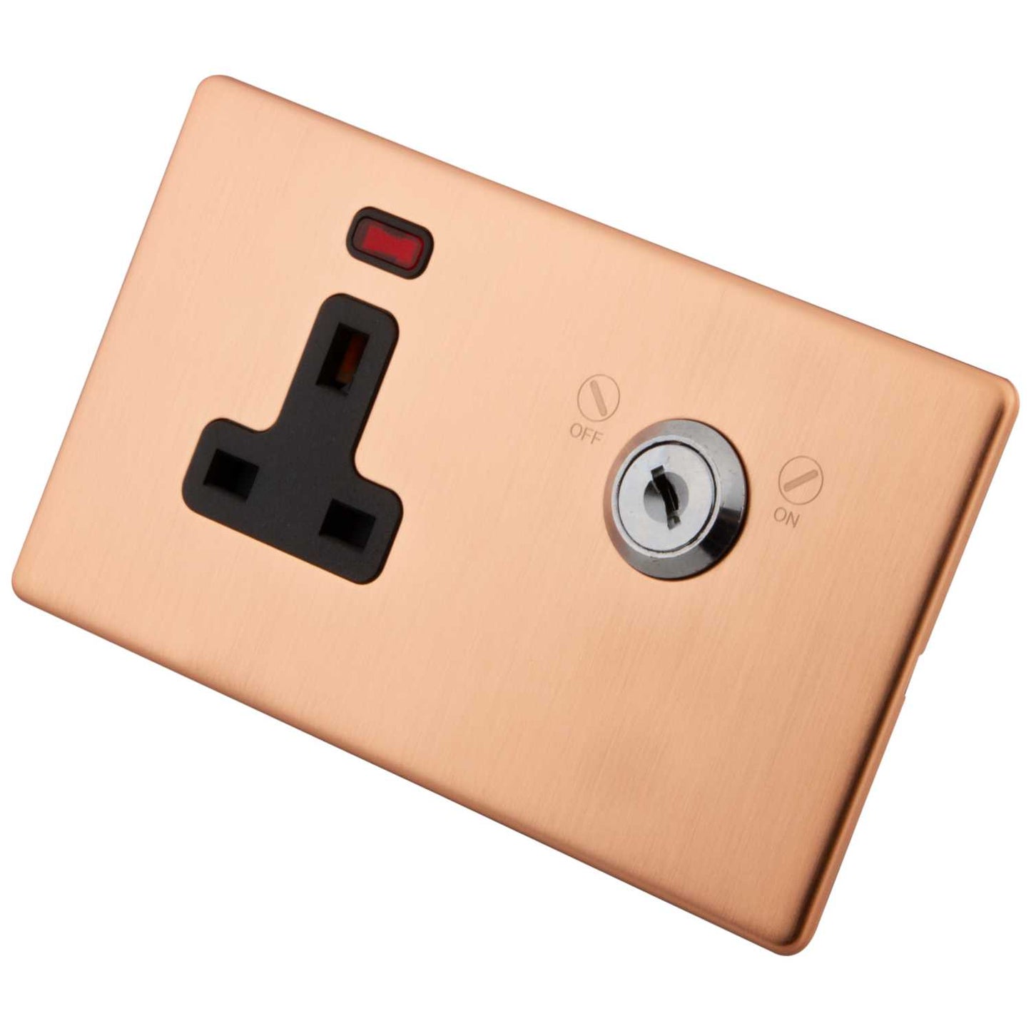 M2 Decorative Screwless 13A DP Key Lockable Socket Black Insert Copper