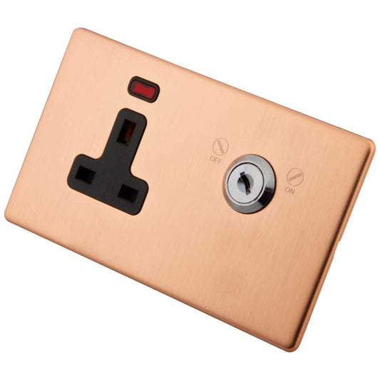M2 Decorative Screwless 13A DP Key Lockable Socket Black Insert Copper