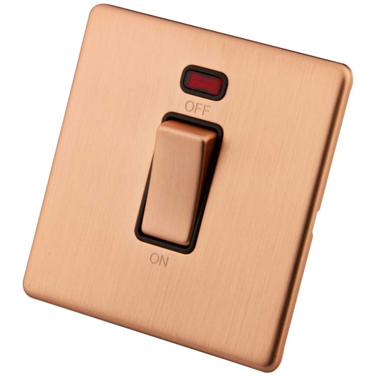 M2 Decorative Screwless 45A DP 1 Gang Switch with Neon Black Insert Copper