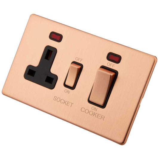 M2 Decorative Screwless 45A Cooker Control Unit with Neon Black Insert Copper