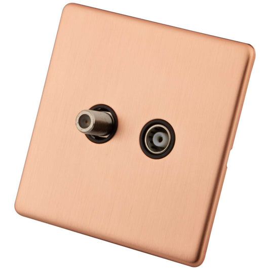 M2 Decorative Screwless 1 Gang Satellite and Coaxial Socket Black Insert Copper