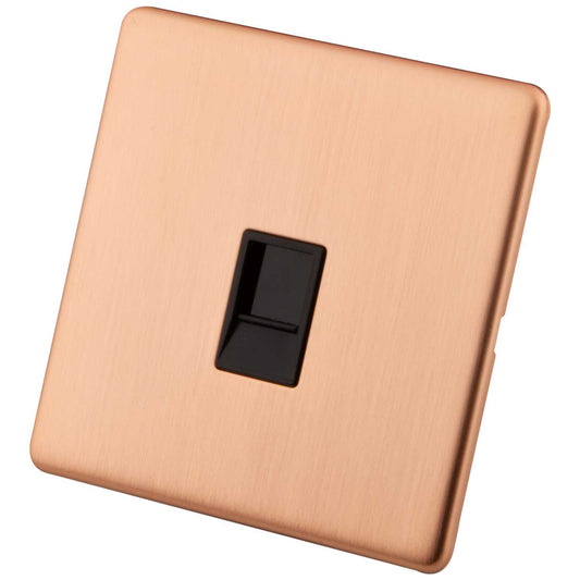 M2 Decorative Screwless 1 Gang RJ11 Telephone Socket Black Insert Copper