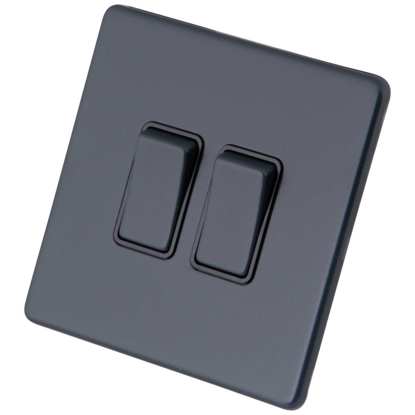M2 Decorative Screwless 10AX 2 Gang 2 Way Light Switch Black Insert Granite Blue