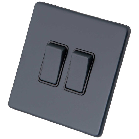 M2 Decorative Screwless 10AX 2 Gang 2 Way Light Switch Black Insert Granite Blue