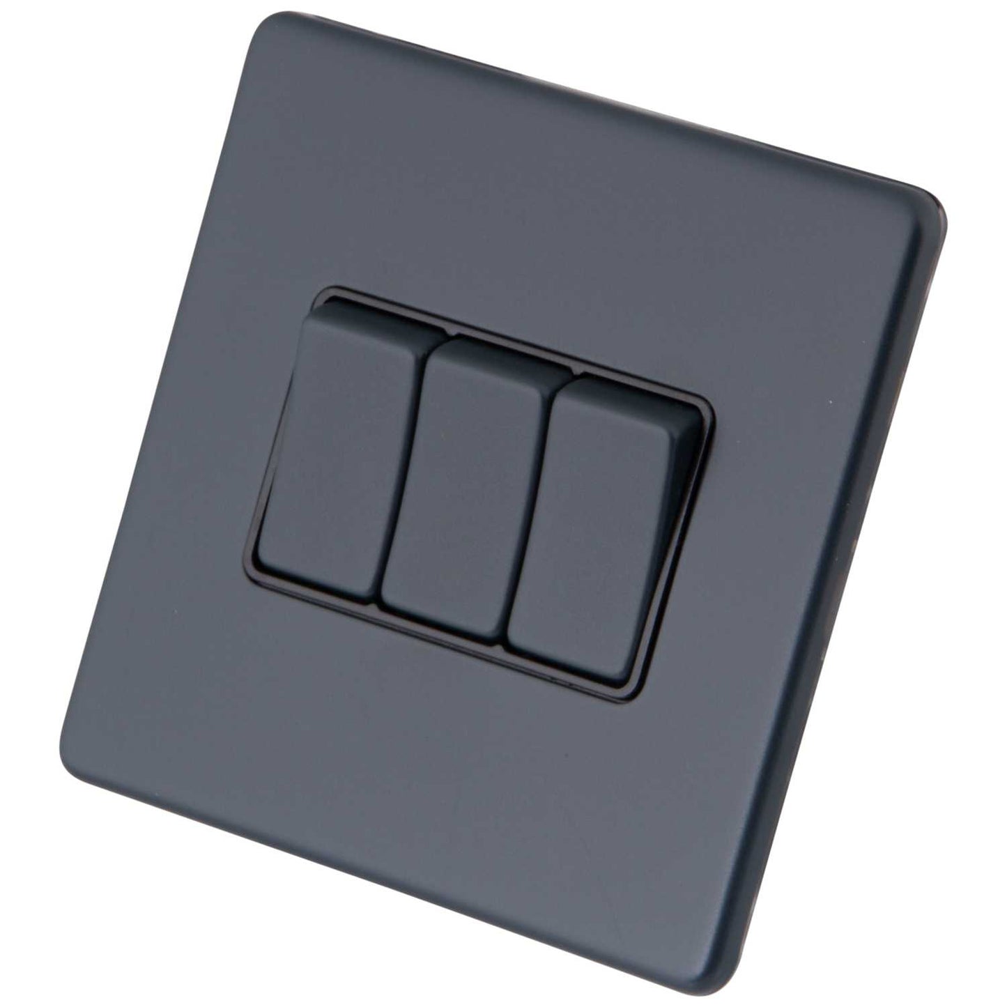 M2 Decorative Screwless 10AX 3 Gang 2 Way Light Switch Black Insert Granite Blue