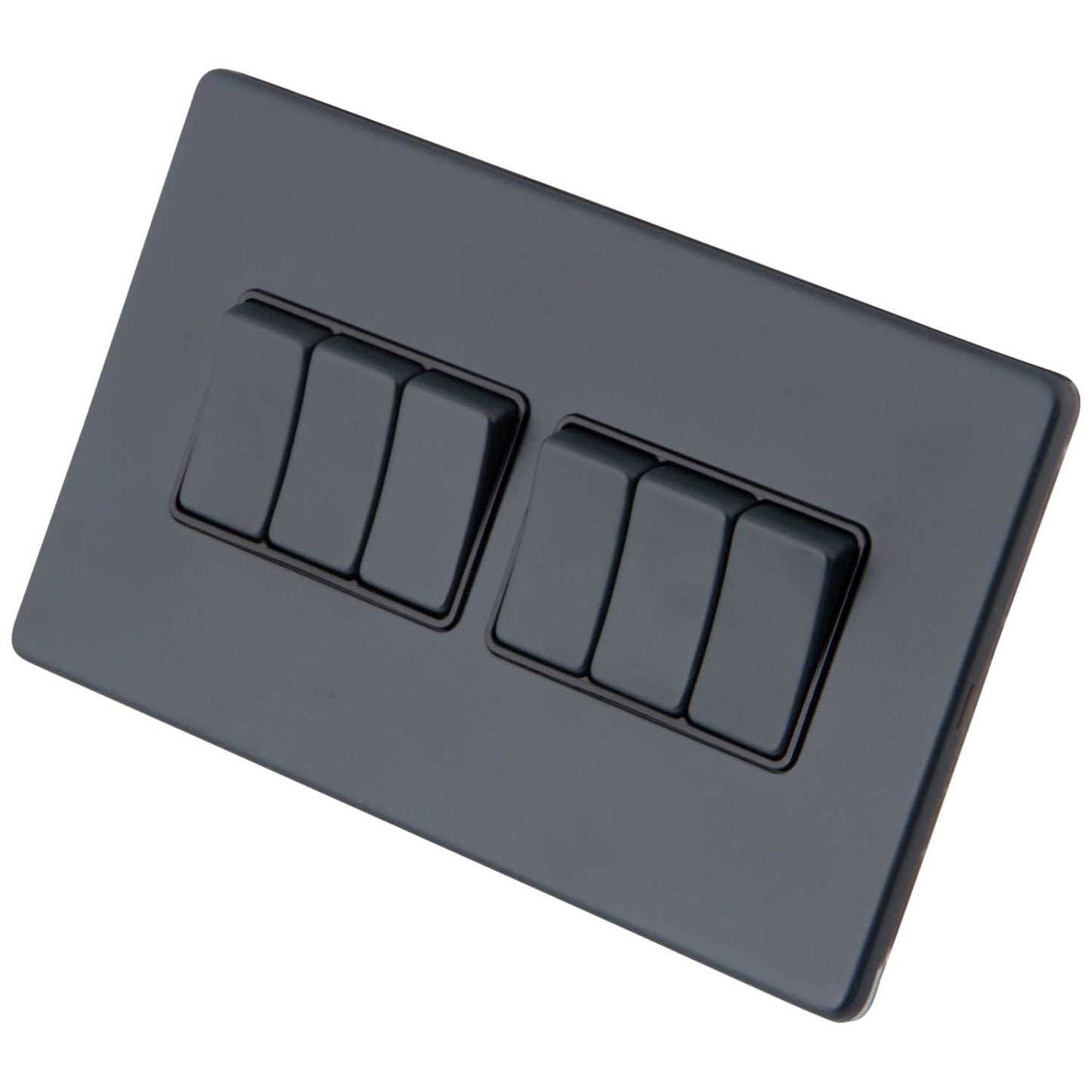 M2 Decorative Screwless 10AX 6 Gang 2 Way Light Switch Black Insert Granite Blue