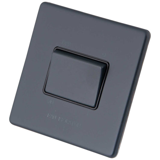 M2 Decorative Screwless 6A Triple Pole Fan Isolator Black Insert Granite Blue