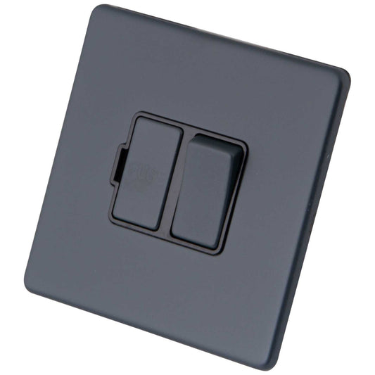 M2 Decorative Screwless 13A Switched Fused Spur Black Insert Granite Blue