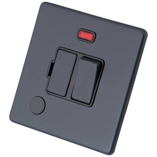 M2 Decorative Screwless 13A Switched Fused Spur with Neon and F/Outlet Black Insert Granite Blue