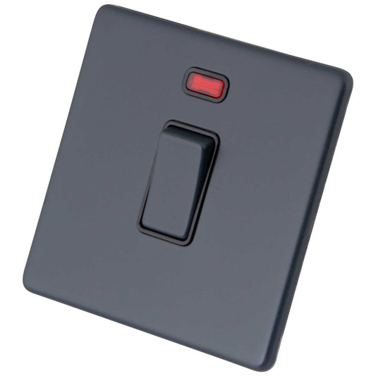 M2 Decorative Screwless 20A DP Switch with Neon Black Insert Granite Blue
