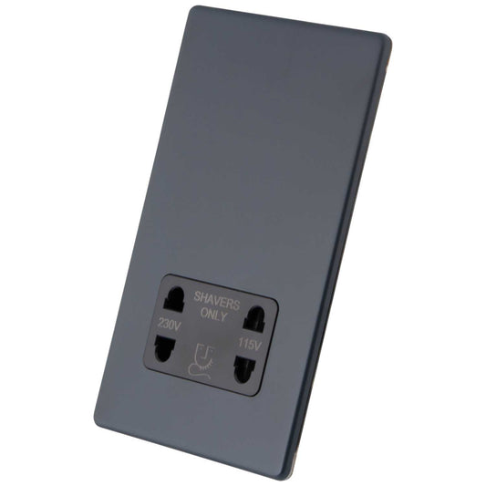 M2 Decorative Screwless Dual Voltage Shaver Socket Black Insert Granite Blue