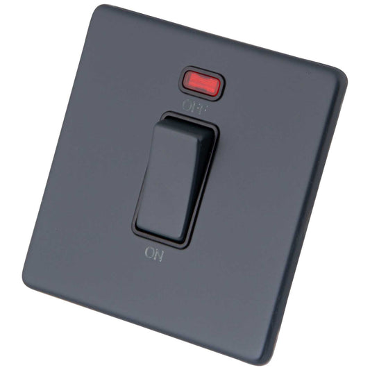 M2 Decorative Screwless 45A 1 Gang DP Switch with Neon Black Insert Granite Blue