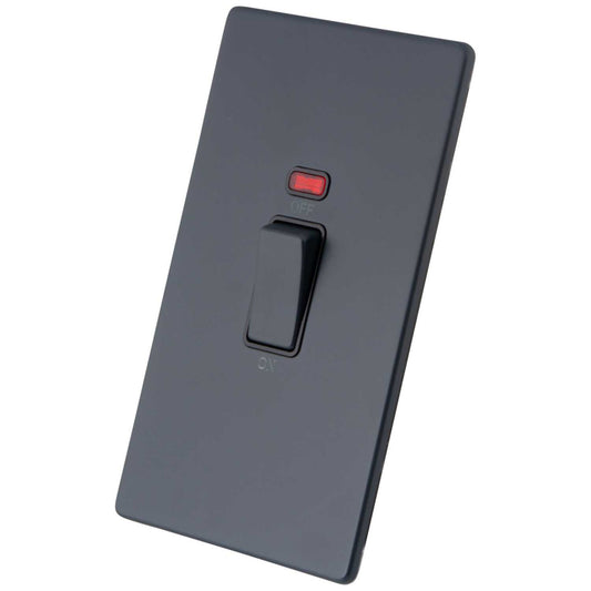 M2 Decorative Screwless 45A 2 Gang DP Switch with Neon Black Insert Granite Blue