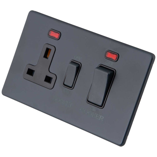 M2 Decorative Screwless 45A Cooker Control Unit with Neon Black Insert Granite Blue