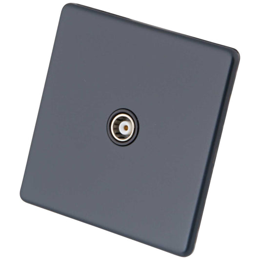 M2 Decorative Screwless 1 Gang Coaxial Socket Black Insert Granite Blue