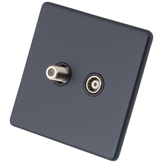 M2 Decorative Screwless 1 Gang Satellite and Coaxial Socket Black Insert Granite Blue