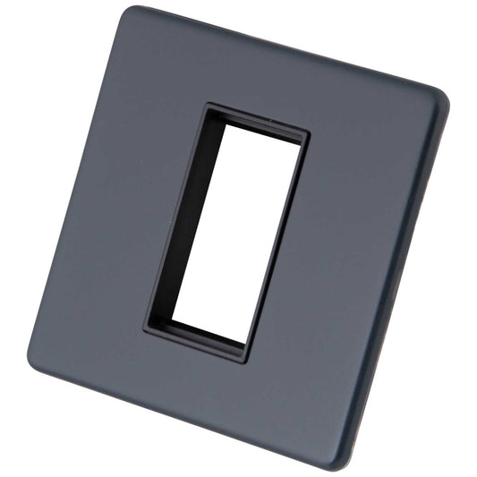 M2 Decorative Screwless 1 Gang 1 Module Media Plate Black Insert Granite Blue