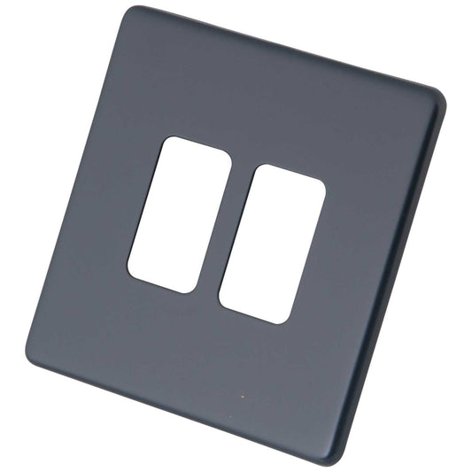 M2 Decorative Screwless 2 Gang Grid Front Plate Granite Blue