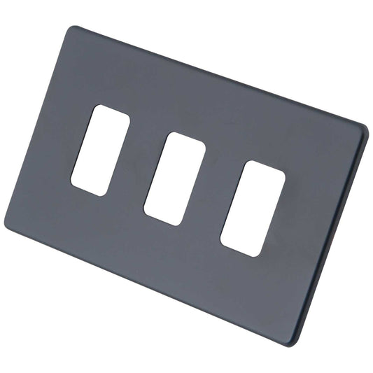 M2 Decorative Screwless 3 Gang Grid Front Plate Granite Blue
