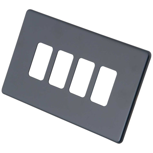 M2 Decorative Screwless 4 Gang Grid Front Plate Granite Blue