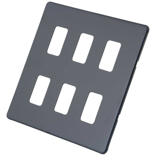 M2 Decorative Screwless 6 Gang Grid Front Plate Granite Blue