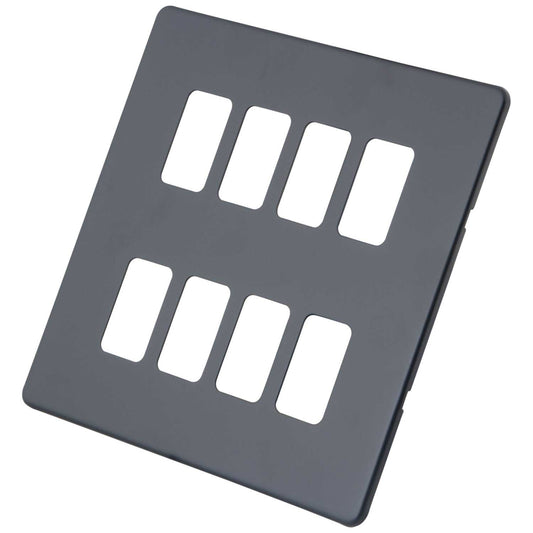 M2 Decorative Screwless 8 Gang Grid Front Plate Granite Blue