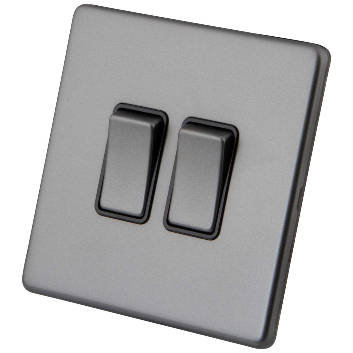 M2 Decorative Screwless 10A 2 Gang 2 Way Light Switch Black Insert Gunmetal