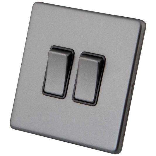M2 Decorative Screwless 10A 2 Gang 2 Way Light Switch Black Insert Gunmetal