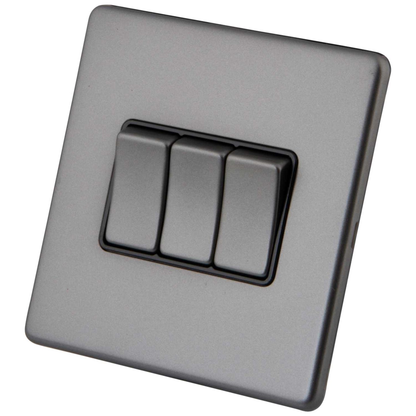 M2 Decorative Screwless 10A 3 Gang 2 Way Light Switch Black Insert Gunmetal
