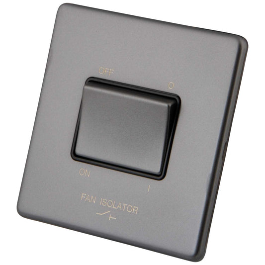 M2 Decorative Screwless 6A Triple Pole Fan Isolator Black Insert Gunmetal