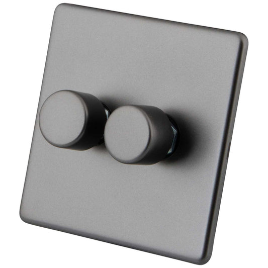 M2 Decorative Screwless 400W 2 Gang Leading Edge LED Dimmer Gunmetal